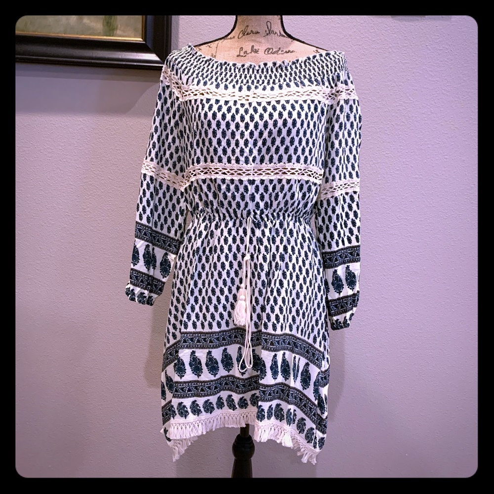 Off Shoulder Patterned Dress by Clay